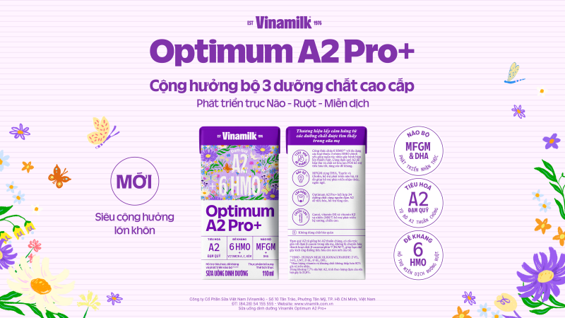 Hình 1 (Báo chọn 1 trong 2 hình): Sản phẩm sữa uống dinh dưỡng Vinamilk Optimum A2 Pro+ mới. Ảnh: Vinamilk