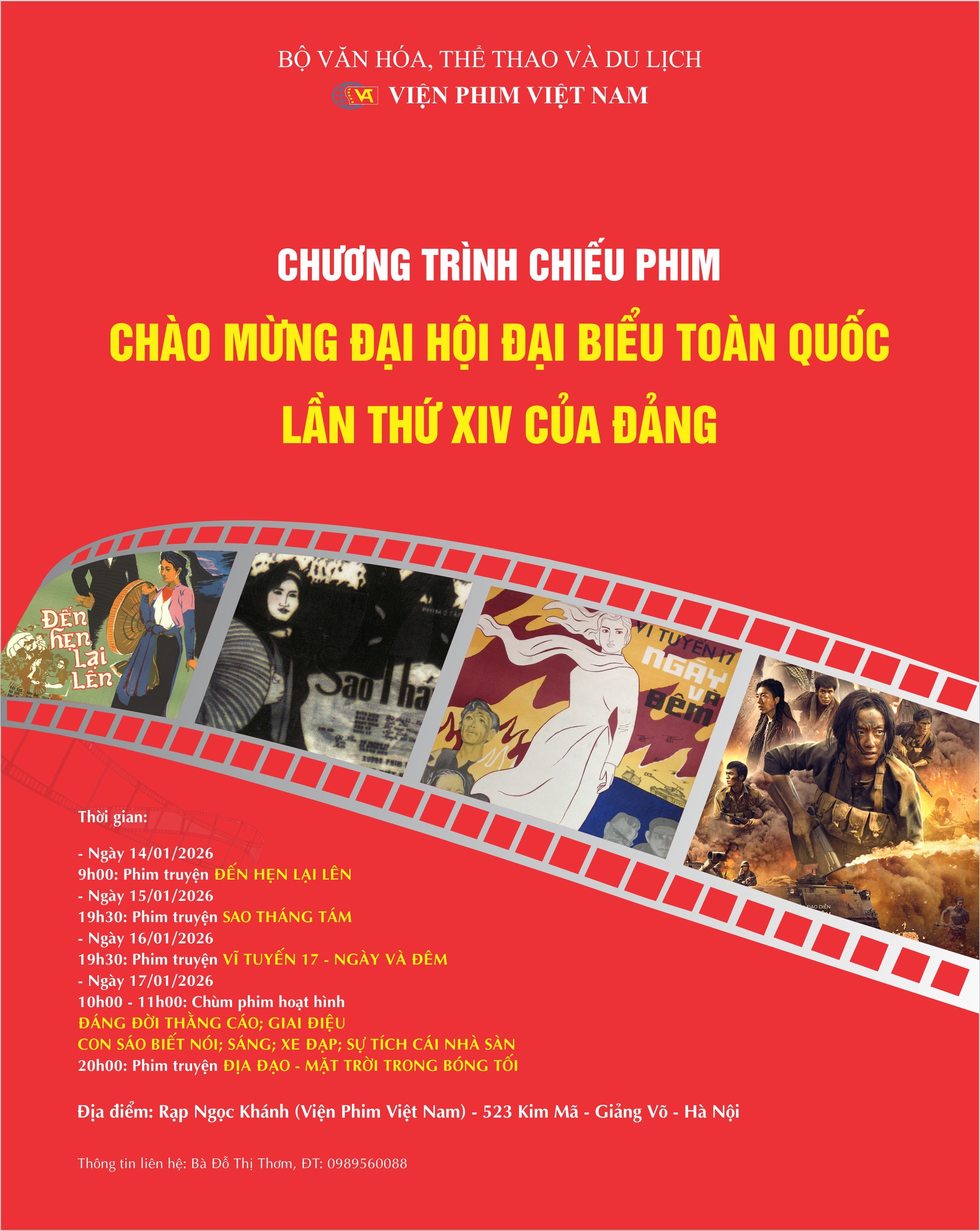 Chiếu miễn phí loạt phim Điện ảnh Cách mạng chào mừng Đại hội XIV của Đảng Chiếu miễn phí loạt phim Điện ảnh Cách mạng chào mừng Đại hội XIV của Đảng