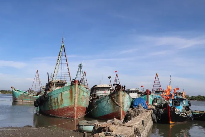 Tàu cá không đủ điều kiện hoạt động của xã Long Hải đang tập trung tại ụ tàu Lứa Bạn ấp Phước Thái, xã Long Hải để quản lý. (Ảnh: Báo Sài Gòn Giải Phóng)