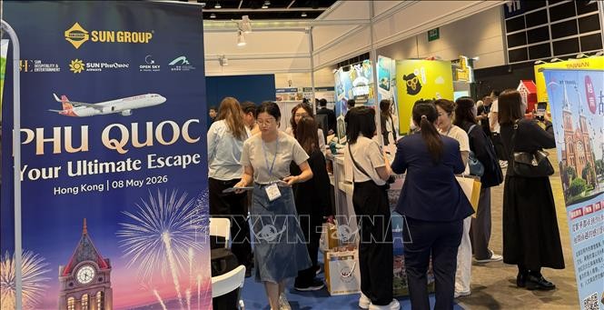 Một gian hàng của doanh nghiệp lữ hành và khách sạn Việt Nam tại ITE 2026. Ảnh: Lê Anh/PV TTXVN tại Hong Kong. Một gian hàng của doanh nghiệp lữ hành và khách sạn Việt Nam tại ITE 2026. Ảnh: Lê Anh/PV TTXVN tại Hong Kong.