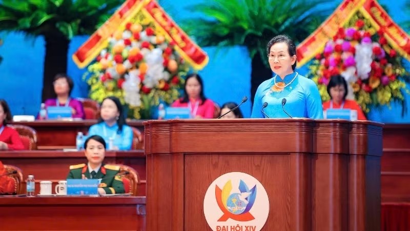 Chủ tịch Hội Liên hiệp Phụ nữ Việt Nam Lê Thị Thủy phát biểu bế mạc Đại hội.