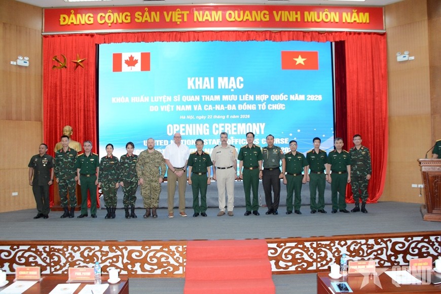 Lễ khai mạc khóa huấn luyện Sĩ quan tham mưu Liên hợp quốc (UNSOC) do Việt Nam và Canada phối hợp tổ chức. (Ảnh: Báo Quân đội nhân dân)