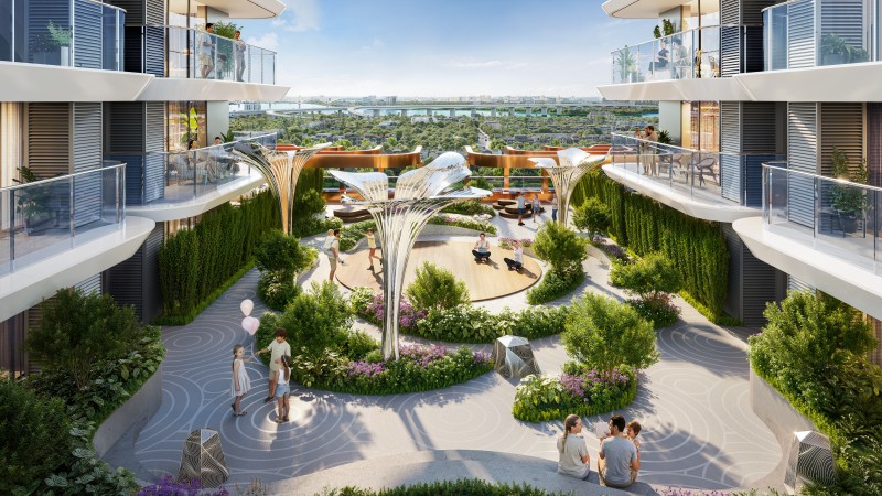  Các tầng cảnh quan tại Rivea Residences đưa thiên nhiên lên cao, tạo nên những khoảng thở xanh xen giữa kiến trúc và đời sống cư dân. (Ảnh: CĐT).