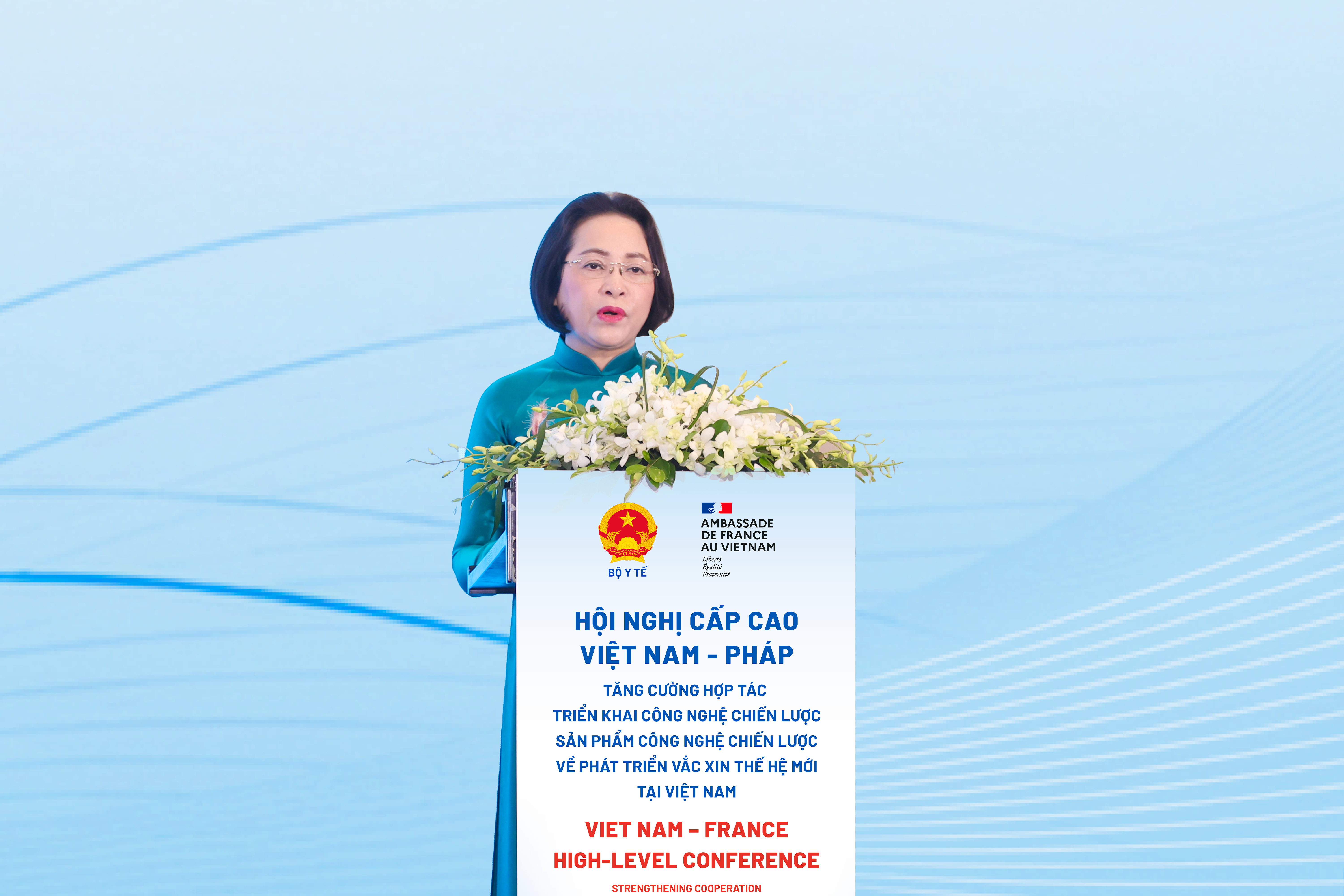 Bà Nguyễn Thị Thanh phát biểu chỉ đạo tại hội nghị, kỳ vọng Việt Nam sớm có sản phẩm công nghệ vắc xin thế hệ mới phục vụ người dân.