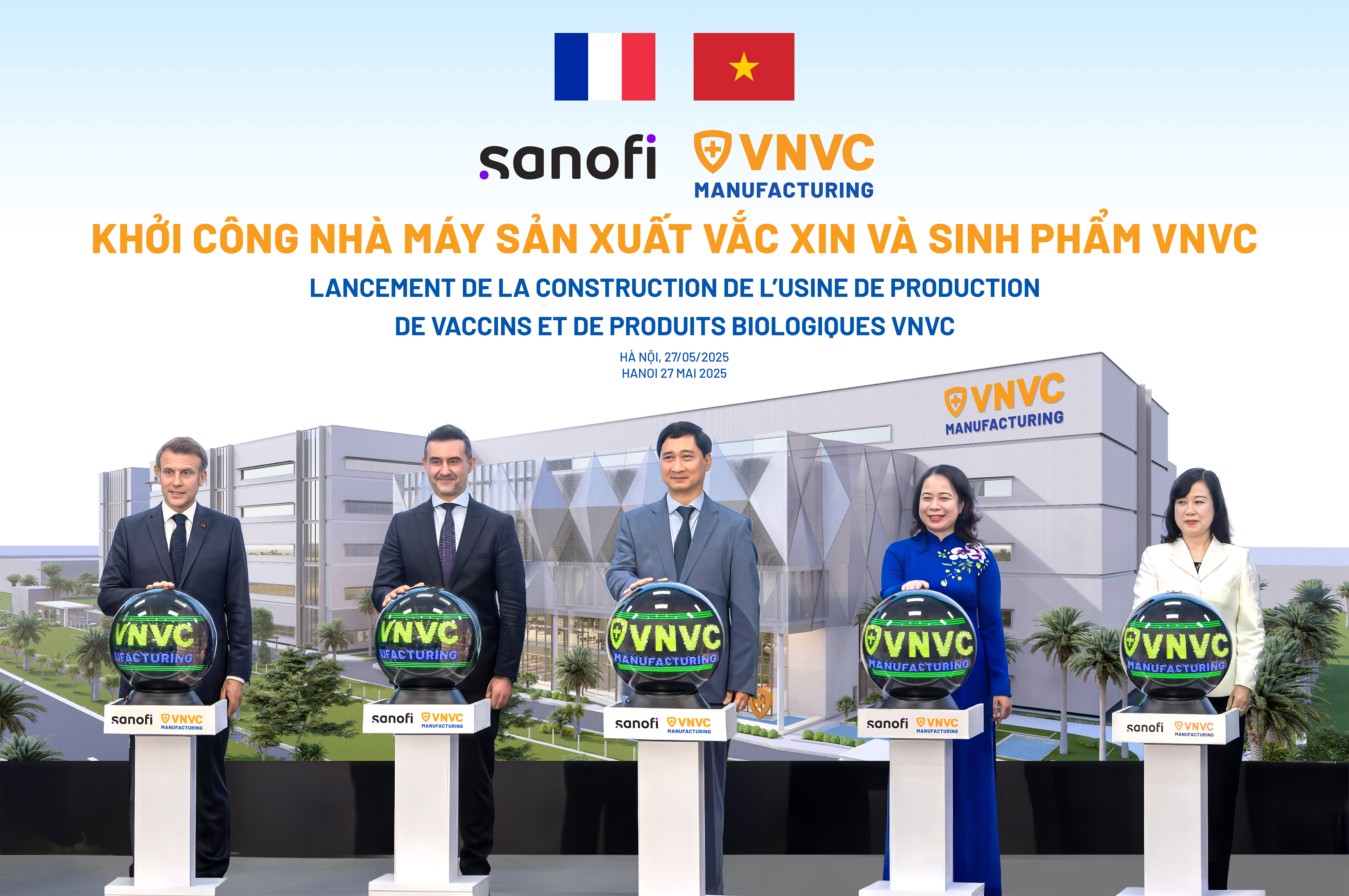 Nhà máy Vắc xin và Sinh phẩm VNVC được đầu tư với vốn ban đầu hơn 2.500 tỷ đồng, diện tích hơn 26.000 m² tại Tây Ninh, mục tiêu đáp ứng các tiêu chuẩn EU-GMP, WHO-GMP và FDA Hoa Kỳ. Lễ khởi công nhà máy tháng 5/2025 có sự tham dự của Tổng thống Pháp Emmanuel Macron trong chuyến thăm và làm việc tại Việt Nam. Ảnh: Hải Nam.