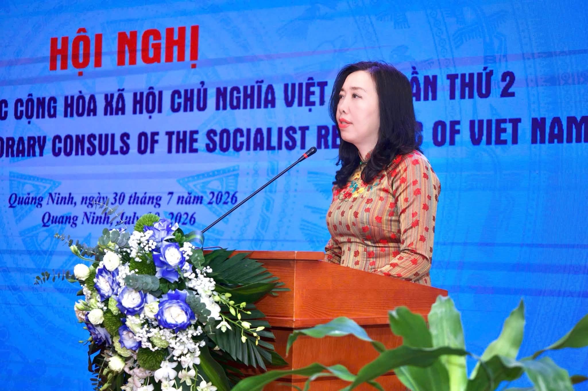Thứ trưởng Bộ Ngoại giao Lê Thị Thu Hằng phát biểu tại hội nghị. Ảnh: 