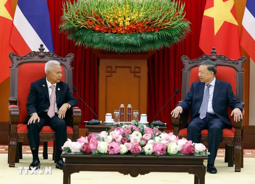 Tổng Bí thư, Chủ tịch nước Tô Lâm tiếp Chủ tịch Quốc hội kiêm Chủ tịch Hạ viện Thái Lan Sophon Zaram. (Ảnh: Thống Nhất/TTXVN)